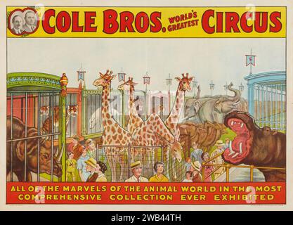 Circus Poster (Cole Brothers, 1930s) feat circus animals - all of the marvels of the animal world Stock Photo