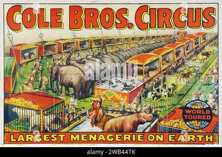 Circus Poster (Cole Brothers, 1930s) feat cages full of circus animals Stock Photo
