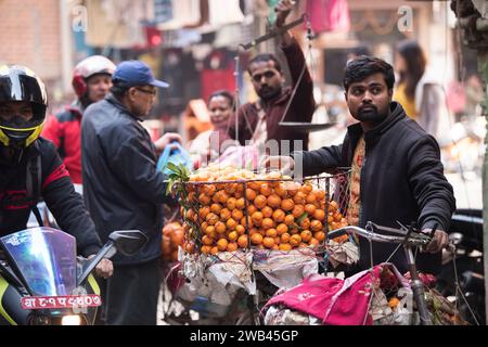 Kathmandu, Nepal- April 20,2019 : Vegetables trader on the street of Kathmandu. Stock Photo