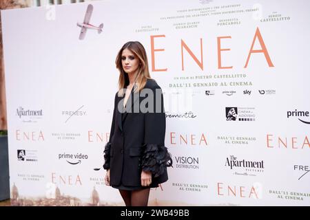 ROME, ITALY - JANUARY 8:   Benedetta Porcaroli attends the photocall for the movie 'Enea' at Hotel De La Ville on January 8, 2024,  in Rome, Italy. (P Stock Photo