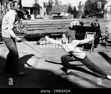 June Allyson taking fencing lessons with the Belgian champion Jean Heremans in preparation for her role as Constance in The Three Musketeers 1948  (Director George Sidney) Stock Photo