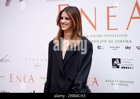 ROME, ITALY - JANUARY 8:   Benedetta Porcaroli attends the photocall for the movie 'Enea' at Hotel De La Ville on January 8, 2024,  in Rome, Italy. (P Stock Photo