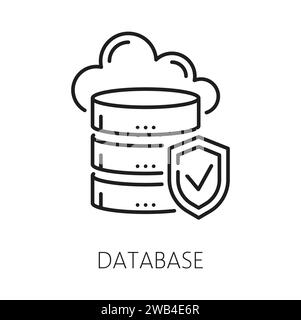 Database icon of CMS content management system, data server and digital media cloud, vector line symbol. CMS or internet content technology system icon of information database cloud or backup server Stock Vector