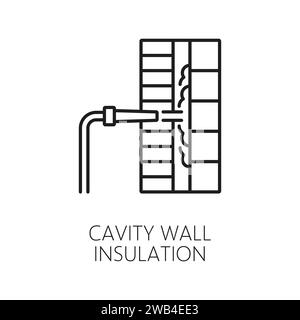 Cavity wall thermal insulation icon for house construction and building, outline vector. Wall cavity internal insulation of brick or concrete masonry for cold, heat, moisture or soundproof protection Stock Vector