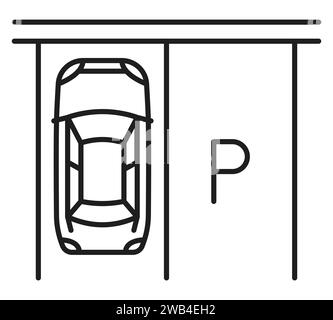 Car parking line icon, garage park lot map sign for vehicle zone information, vector outline. Street road or garage service parking lot icon for valet scheme rules and regulations for park pictogram Stock Vector
