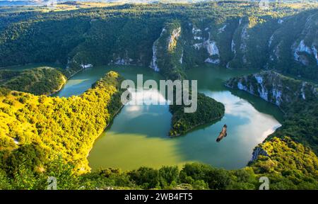 Uvac Special Nature Reserve, uvac canyon, in southwestern Serbia and gloden eagle in summer time Stock Photo