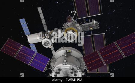 The Gateway space station will be humanity's first space station around the Moon as a vital component of the Artemis missions to return humans to the Stock Photo
