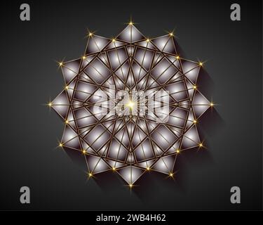 Mystical flower motifs, used in the Ottoman and Arabic periods. Sacred geometry, gold luxury star mandala, vector illustration. Twelve sided geometric Stock Vector