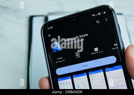 Microsoft Azure application on Smartphone screen. Azure is a freeware web browser developed by Microsoft Corporation. Bekasi, Indonesia, Januay 8, 202 Stock Photo