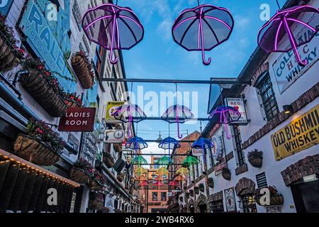 The Commercial Court in the Cathedral quarter of Belfast, Northern Ireland. Once the commercial heart of the city, it is decorated with old mementoes. Stock Photo