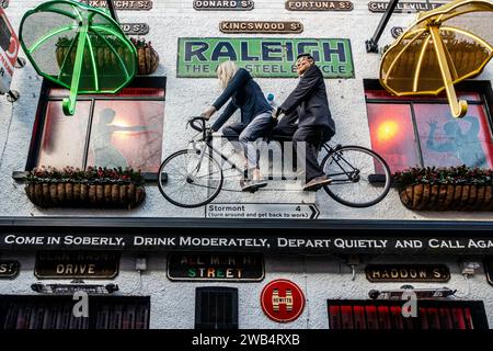 The Commercial Court in the Cathedral Quarter of Belfast, Northern Ireland. Once the commercial heart of the city, it is decorated with old mementoes. Stock Photo