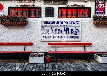 The Commercial Court in the Cathedral Quarter of Belfast, Northern Ireland. Once the commercial heart of the city, it is decorated with old mementoes. Stock Photo