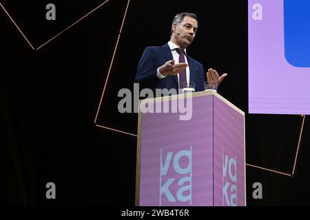 Brussels, Belgium. 08th Jan, 2024. Prime Minister Alexander De Croo pictured during the new year's reception of VOKA (Vlaams Netwerk van ondernemingen, Flemish netwerk of companies) with the launch of the VOKA federal and Flemish election memorandum, Monday 08 January 2024 in Brussels. BELGA PHOTO DIRK WAEM Credit: Belga News Agency/Alamy Live News Stock Photo