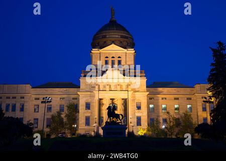 Capitol at night with Thomas Francis Meagher statue, Montana State Capitol, Helena, Montana Stock Photo