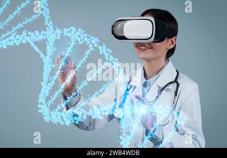 With CRISPR finesse and augmented reality insights, woman doctor pioneers personalized patient care with virtual reality Stock Photo