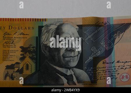 Australian currency, polymer notes, and coins featuring Australian animals on the front side and Queen Elizabeth ii on the back side! Stock Photo