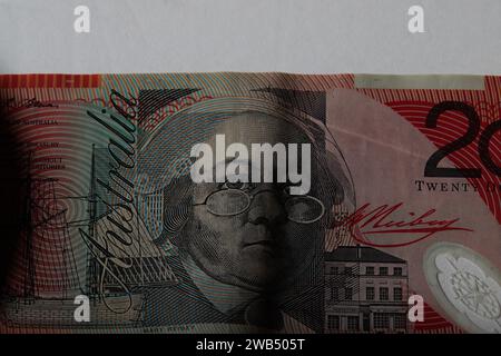 Australian currency, polymer notes, and coins featuring Australian animals on the front side and Queen Elizabeth ii on the back side! Stock Photo