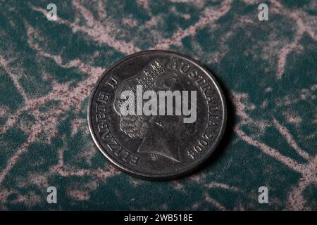 Australian currency, polymer notes, and coins featuring Australian animals on the front side and Queen Elizabeth ii on the back side! Stock Photo