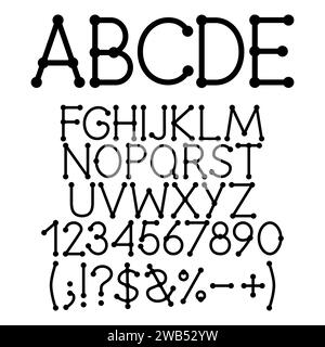 Black alphabet, numbers and signs with from lines and dots. Isolated vector objects on white background. Stock Vector