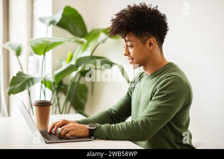 Independent contractor at remote work, digital nomad at workplace Stock Photo