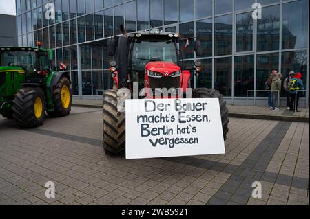 Farmer protest, denounce government plan for abolish agricultural diesel and vehicle tax exemptions, demonstration with tractors in the city of Trier, Stock Photo