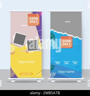 travel rollup banner template design. Stock Vector