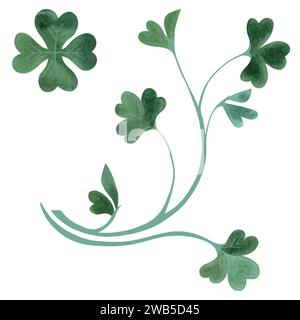 Set of flags and ribbons for Irish holidays. Decor for St. Patrick's Day. Isolated watercolor illustration on white background. Clipart Stock Photo
