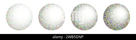 Round shaped dotted objects, vintage stipple elements. Fading gradient. Stippling, dotwork drawing, shading using dots. Colored disintegration effect Stock Vector