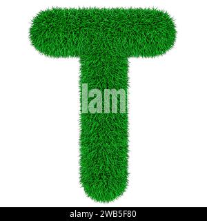 Green grass letter T, 3D rendering isolated on white background Stock Photo
