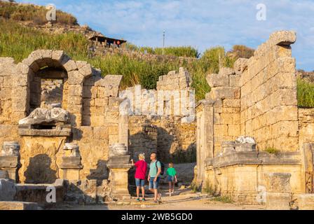 The Nymphaeum of Kestros Perge, 130-150 AD. A statue of a river god Kestros is located in the center the fountain. Stock Photo