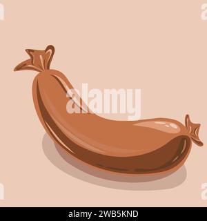 Single brown sausage in stylized style with highlights and shadows on beige background. Vector Stock Vector