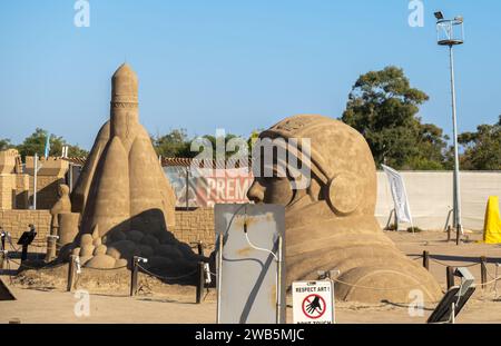 Antalya sand sculpture museum exponats, sand sculptures. cosmonaut sand sculpture Stock Photo
