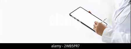 Unrecognizable Doctor Woman Using Digital Tablet Computer Stock Photo