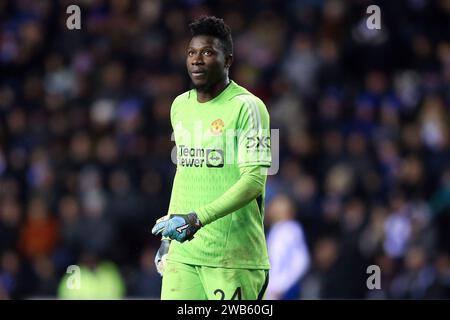 Wigan, UK. 08th Jan, 2024. Andre Onana, the Manchester United Goalkeeper looks on. Emirates FA Cup, 3rd round match, Wigan Athletic v Manchester Utd at the DW Stadium in Wigan, Lancs on Monday 8th January 2024. this image may only be used for Editorial purposes. Editorial use only, pic by Chris Stading/Andrew Orchard sports photography/Alamy Live news Credit: Andrew Orchard sports photography/Alamy Live News Stock Photo