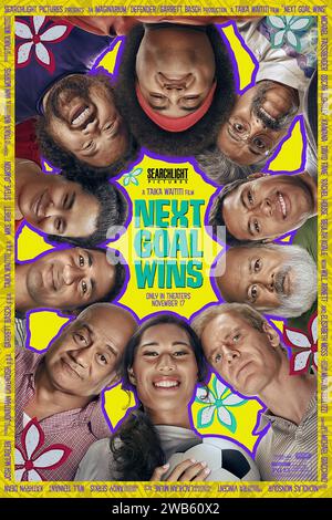 Next Goal Wins (2023) directed by Taika Waititi and starring Michael Fassbender, Oscar Kightley and Kaimana. The story of the infamously terrible American Samoa soccer team, known for a brutal 2001 FIFA match they lost 31-0. US one sheet poster ***EDITORIAL USE ONLY***. Credit: BFA / Searchlight Pictures Stock Photo