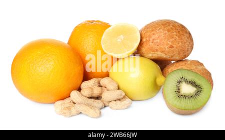 Allergenic food. Different fresh products isolated on white Stock Photo