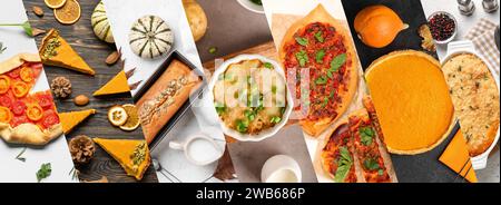 Collage of tasty pies, top view Stock Photo
