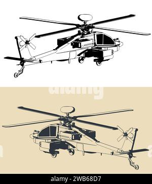 Stylized vector illustrations of AH-64 Apache Stock Vector
