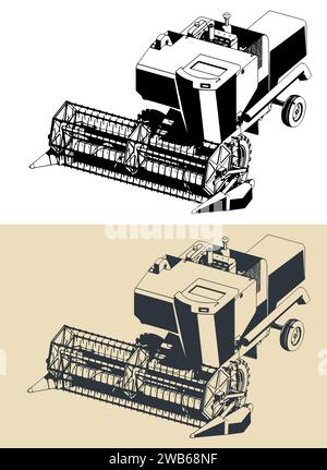 Stylized vector illustrations of a Combine Harvester colorful ...