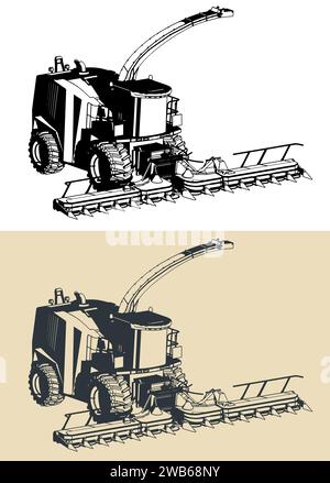 Stylized vector illustrations of a combine harvester Stock Vector