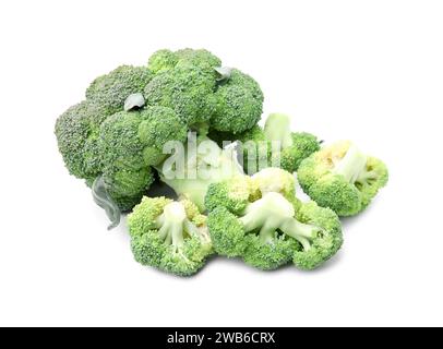 Pile of fresh raw green broccoli isolated on white Stock Photo