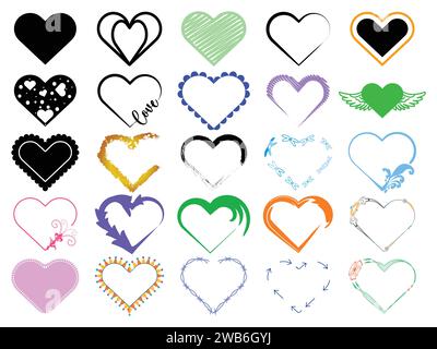 Set of decorative hand-drawn Valentine's Day heart bundle Stock Vector