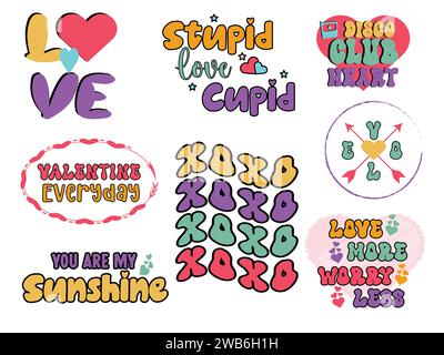 Collection of Happy Valentine's Day sublimation bundle retro design Stock Vector