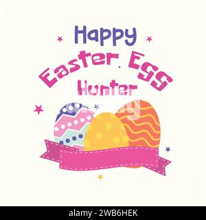 Happy easter egg with pink banner vector illustration Stock Vector