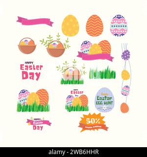 set of happy easter vector element flat design Stock Vector