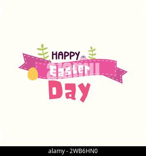 Happy Easter egg flat design with pink ribbon Stock Vector
