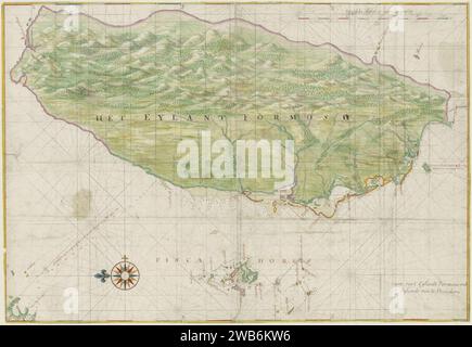 1640 Map of Formosa-Taiwan by Dutch 荷蘭人所繪福爾摩沙-臺灣. Stock Photo