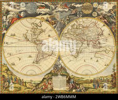 1700 map of the world by Paolo Petrini. Stock Photo