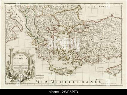 1780 map - Carte de la Grece Dressee sur un grand nombre de memoires anciens et nouveaux, Sur ceux de Mrs. Whele et Tournefort. Stock Photo