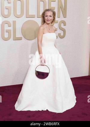 Gillian Anderson attends the arrivals of The 81st Annual Golden Globe Awards  at The Beverly Hilton Hotel in Beverly Hills, CA on January 7, 2024. (Photo  by Sthanlee Mirador/SipaUSA Stock Photo - Alamy
